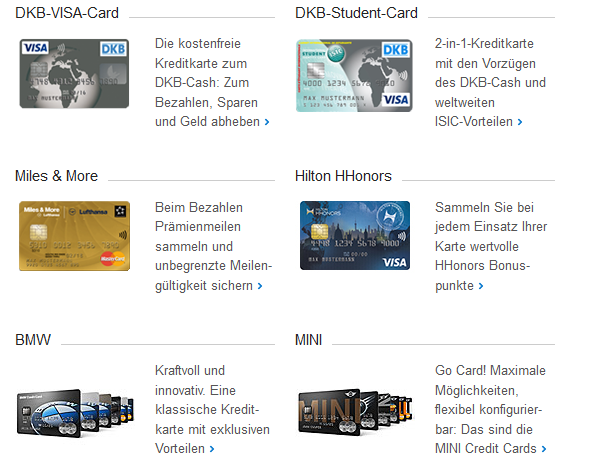 Die Kreditkartenauswahl der DKB Bank